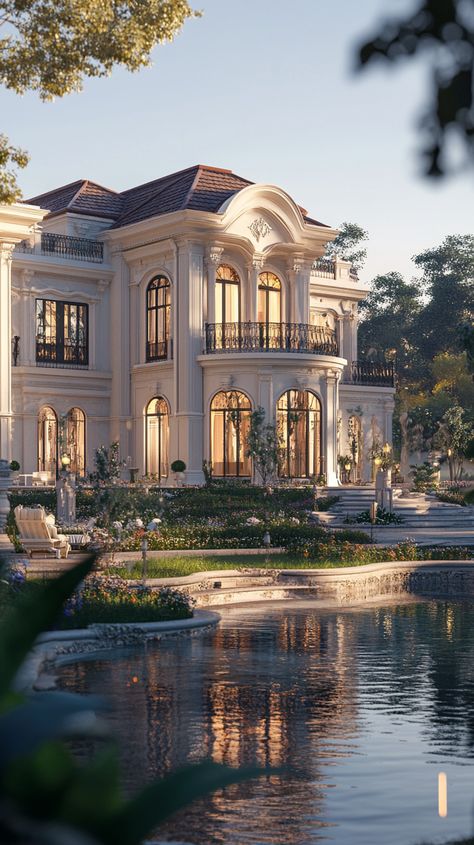 Title: Lakefront Mansion with Vast Gardens and Panoramic Lake Views Lakeside Mansion, Dream Decor, Architectural Design, Lake View, Exterior Design, Mansion, Interior And Exterior, Architecture Design, Lake