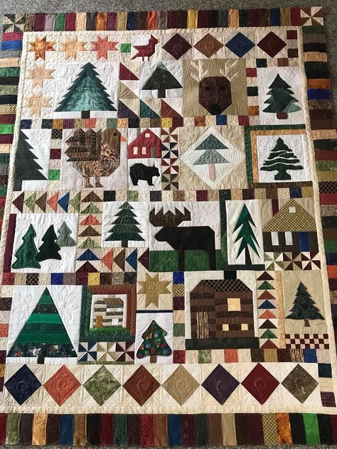 Woodsy Quilt Patterns, Cabin Quilts Patterns, Canadian Quilt Patterns, Wilderness Quilt Patterns, Nature Quilt, Hunting Quilt Ideas, Hunting Quilt Patterns, Hunting Quilt, Mountain Lodge Quilt