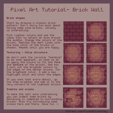 How To Pixel Art, Pixel Art Background, Pixel Art Tutorial, A Brick Wall, 2d Game Art, Framed Map, Pixel Drawing, Video Game Design, Pixel Art Characters