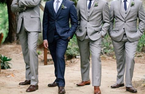 Groomsman and groom Navy Bridal Parties, Wedding Suits Men Blue, Wedding Suits Men Grey, Navy Groomsmen, Gray Groomsmen Suits, Blue Groomsmen, Navy Groom, Best Wedding Suits, Men In Suits