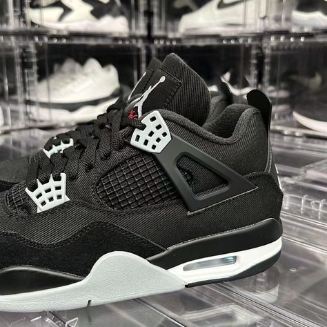 Air Jordan 4 Black Canvas, Jordan 4 Black And White, Jordan 4 Black Canvas, Jordan 4 Black, Jordan 4’s, October 5th, Jordan 4s, Black Jordans, Red Color Schemes