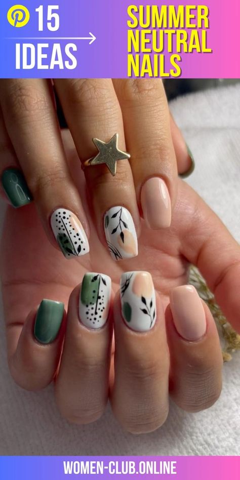 Dive into Summer 2023 with Neutral Nail Trends: Explore Classy and Simple Designs - women-club.online Nails Hojas, Succulent Nails, Glitter Painting, Boho Nails, Retro Nails, Hippie Nails, Summer Nail Art, Neon Nails, Neutral Nails