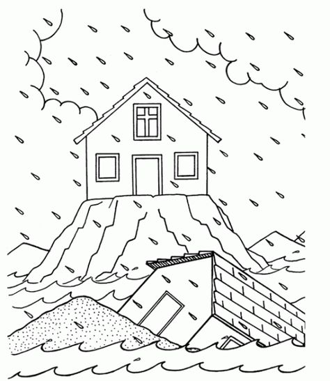 wise and foolish builders coloring and activity lesson page for children Sermons For Kids, Bible Coloring Sheets, Sunday School Projects, Sunday School Coloring Pages, Childrens Sermons, Bible Story Crafts, School Coloring Pages, Preschool Bible, Bible School Crafts