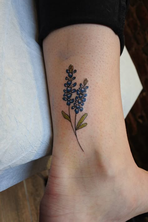 Daschund Tattoo, Bluebonnet Tattoo, Hydrangea Tattoo, Blue Flower Tattoos, Texas Tattoos, Tatoo Inspiration, Blue Bonnet, Floral Tattoo Sleeve, Cute Tiny Tattoos