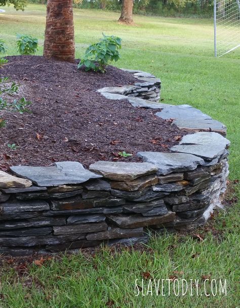 DIY Stacked Stone Tutorial. Great photos and how-to. #landscaping #gardens #stackedstone #stone #diy #hydrangea #palm Flagstone Garden, Diy Hydrangea, Stone Flower Beds, Pace Yourself, Stone Walls Garden, Dry Stack Stone, Stacked Stone Walls, Stone Diy, Stone Landscaping