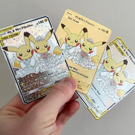 Express your love for Pokémon and celebrate newlyweds with charming Mr and Mrs Pikachu Wedding Gift Cards. These unique cards feature the beloved Pikachu couple, adding a fun and delightful twist to traditional wedding gifts. Perfect for Pokémon enthusiasts or... Mr and Mrs Pikachu Wedding Gifts Cards on Cool Stuff To Buy inc - Find Cool Things To Buy! (Gifts 2023) Pikachu Wedding, Pokemon Wedding Ideas, Creative Engagement Announcement, Gamer Wedding Cake, Pokemon Wedding, Ideas Casamiento, Aniversary Gift, Cool Stuff To Buy, Weird Ideas