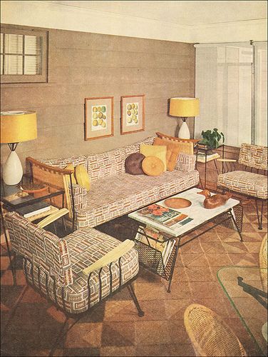 1953 Sun Porch by American Vintage Home, via Flickr 50s Interior, American Living Room, 1950s Decor, 70s Interior, Sun Porch, Vintage Interior Design, Mid Century Living, Mid Century Living Room, Casa Vintage