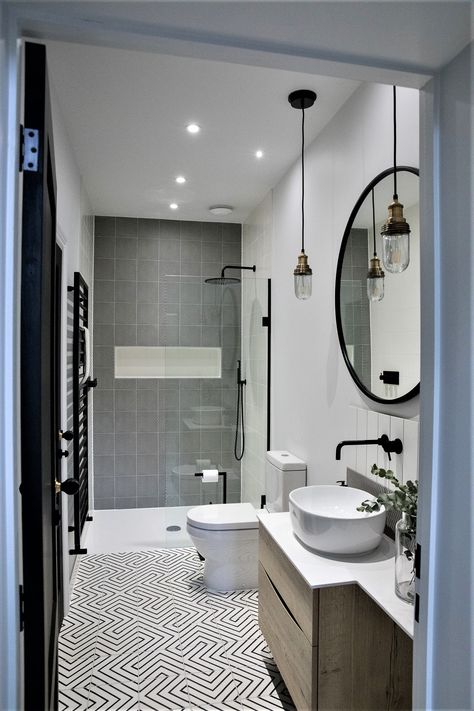 Basement Shower Ideas Small Spaces, Small Bathroom Layouts With Shower Only, Small Shower Room Ideas Layout, Small Hotel Bathroom, Small Shower Room Ideas, Long Bathroom, Modern Shower Room, Small Space Bathroom Design, Small Shower Room