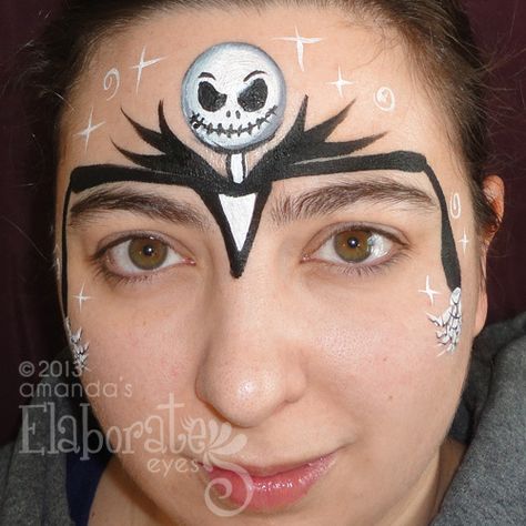 Jack skellington face paint Skeleton Face Paint For Kids, Fall Facepainting, Boy Face Painting, Jack Skellington Face Paint, Disney Face Painting, Fox Face Paint, Face Painting Halloween Kids, Easy Halloween Face Painting, Facial Painting