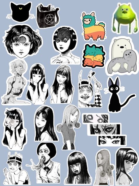 Junji Ito Stickers Printable, Manga Stickers Printable, Png Packs, Vkook Fanart, Cool Gifts For Kids, Junji Ito, Anime Stickers, Aesthetic Stickers, Makeup Kit