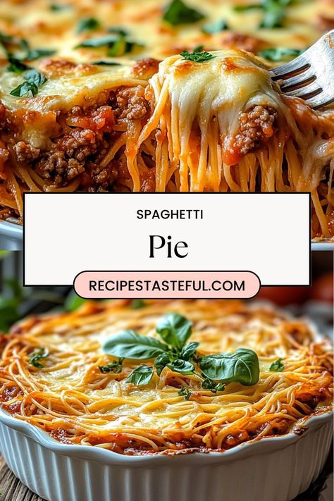 This delicious Spaghetti Pie combines a crispy spaghetti crust with a rich cheese layer and hearty meat sauce. It's an innovative and satisfying dish that’s perfect for family dinners or potlucks. Spaghetti Pie Recipe, Spaghetti Pie Recipes, Delicious Spaghetti, Spaghetti Pie, Meat Pie, No Bake Pies, Spaghetti Recipes, Oven Cooking, Dinner Is Served