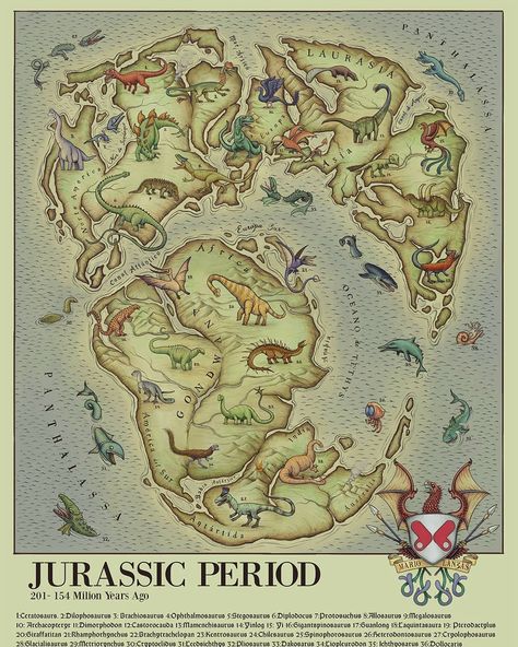 Jurassic Park Map, Map Of Continents, Eclectic Homeschooling, Prehistoric Fauna, Journal Designs, Jurassic Period, Pictorial Maps, Dinosaur Pictures, Prehistoric World