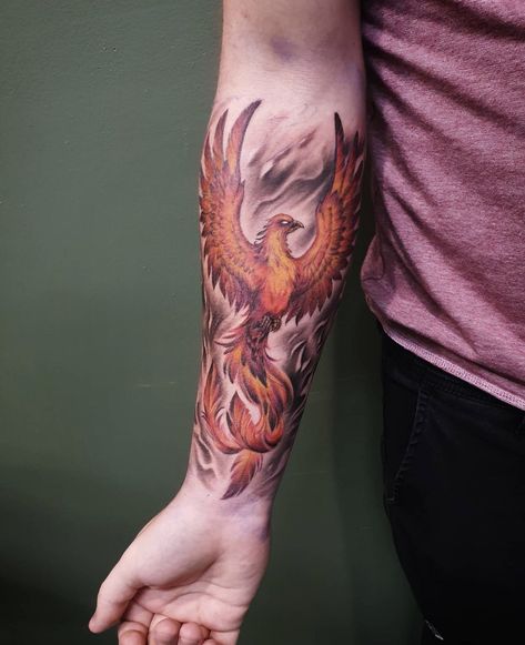 Phoenix Tattoo Men Sleeve, Flames Tattoo Sleeve, Phoenix Fire Tattoo, Forearm Phoenix Tattoo For Men, Phoenix Forearm Tattoo, Fire Phoenix Tattoo, Phoenix Tattoo Arm, Feniks Tattoo, Phoenix Tattoo Men