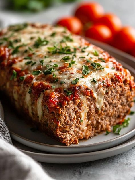 Tasty Recipes Parmesan Meatloaf In Loaf Pan, Soft Meatloaf Recipe, Tuscan Meatloaf, Meatloaf Ideas, Chicken Parmesan Meatloaf, Pizza Meatloaf, Parmesan Meatloaf, Savory Meatloaf, Cheesy Meatloaf