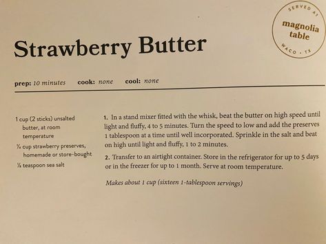 FINALLY got my hands on the recipe from Joanna Gaines new cook book. Joanna Gaines Strawberry Butter, Joanna Gaines Waffle Recipe, Joanna Gaines Alfredo Recipe, Joanna Gaines Granola Bars, Joanna Gaines Recipes Breakfast, Joanna Gaines Recipes Desserts, Joanna Gaines Kitchen Ideas, Magnolia Recipes Joanna Gaines, Gains Recipes