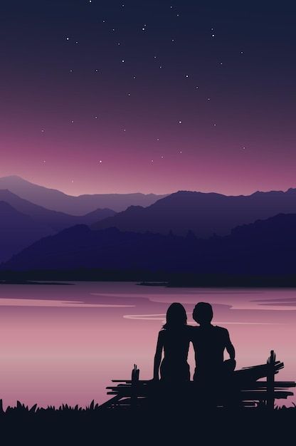 Couple Sitting Drawing, Couples Sitting Together, Couple Silhouette Painting, Hug Silhouette, Dnd Wallpaper, Sunset Vector, Cover Novel, Beach Silhouette, Roof Paint