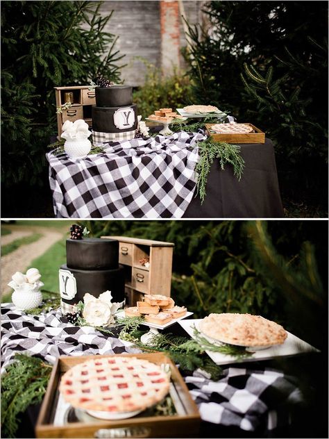 Black And White Bbq Party, Rustic Dessert Table, Gingham Party, Plaid Baby Shower, Plaid Wedding, Backyard Bbq Party, Rehearsal Dinner Decorations, Winter Wedding Ideas, Backyard Reception