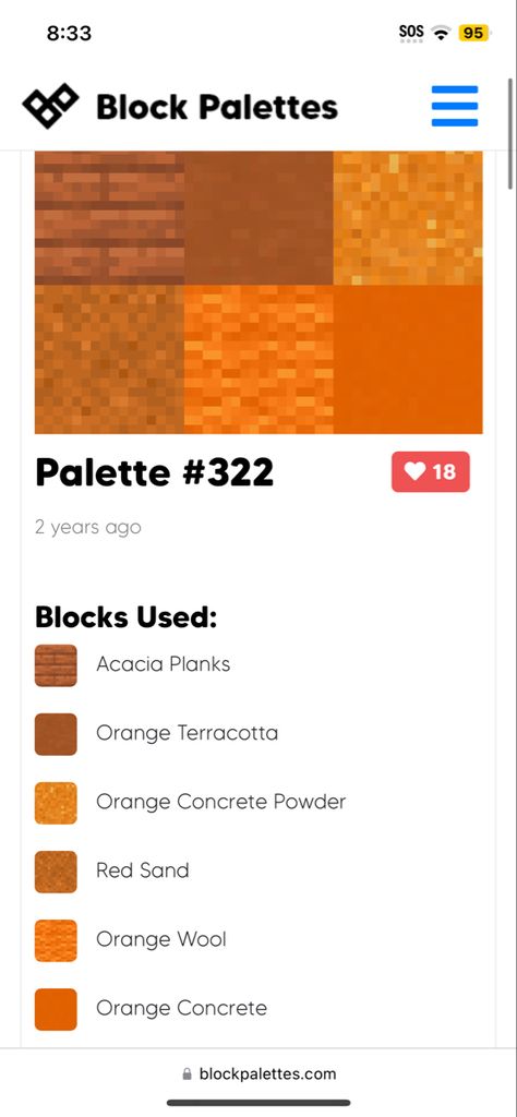 Minecraft Yellow Color Palette, Minecraft Orange Gradient, Minecraft Terracotta, Minecraft Palettes, Block Pallets, Copper Colour Palette, Building Things, Orange Palette, Minecraft Blocks