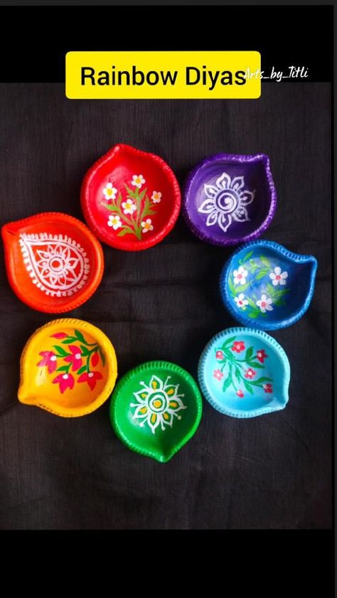 diwali decoration ideas | rainbow Diya &#x1fa94; Diwali Decoration Ideas, Diwali Activities, Diya Designs, Diya Decoration Ideas, Diwali Diya Decoration, Diya Decoration, Diwali Decoration Items, Diy Crafts Love, Candle Crafts Diy