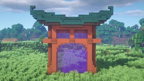 Nether Portal House, Japanese Nether Portal, Minecraft Portal Design, Portal In Minecraft, Japanese Minecraft Builds, Minecraft Castle Blueprints, Minecraft Portal, Minecraft Japanese House, Minecraft Japanese