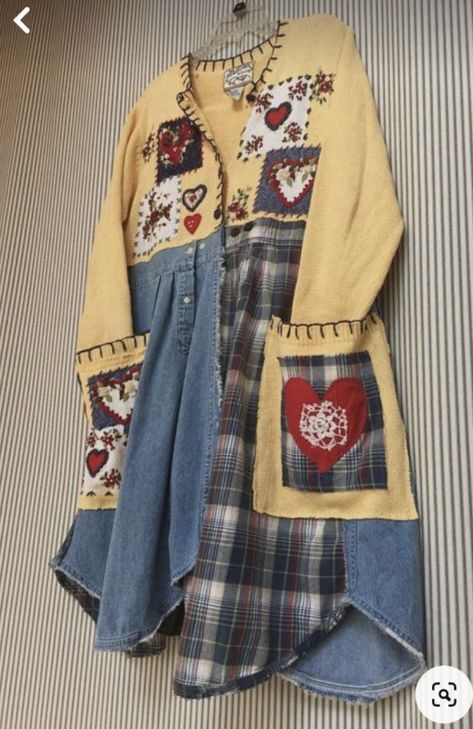 Hippie Jeans, Clothing Upcycle, Patchwork Sweater, Diy Clothes Videos, Eco Clothing, Embellished Cardigan, Repurposed Clothing, Altered Couture, Upcycle Sweater