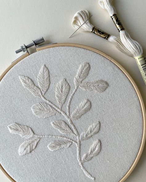 Ecru monochrome hand embroidered leaves 🍃 . . . . . . . . . . #embroidery #handembroidery #embroideredflowers #floralembroidery #embroiderypattern Monochrome Embroidery, Leaves Embroidery, Botanical Floral Art, Embroidered Leaves, Flower Embroidery, Threading, Embroidery Flowers, Embroidered Flowers, Floral Embroidery