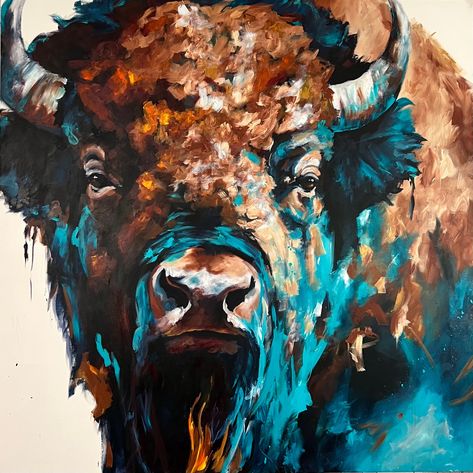 Vibrance-Painting-Michael Sydoryk-Sorrel Sky Gallery Bison Painting Easy, Bison Portrait, Elk Painting, Abstract Animal Painting, Bison Painting, Contemporary Wildlife Art, Metal Pictures, Buffalo Painting, Buffalo Animal