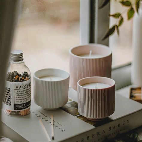 Unique Candle Jars, Minimal Candles, Empty Candle Jars, Cylinder Candles, Empty Candle, Cement Flower Pots, Decoration Pieces, Minimalism Style, Candle Cups