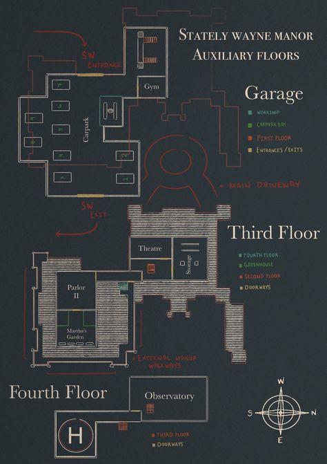 Wayne Manor Blueprints Floor Plans, Manor Aesthetic, Manor Floor Plan, Wayne Manor, House Flippers, Mansion Floor Plan, Tabletop Rpg Maps, Vintage House Plans, Dc Art