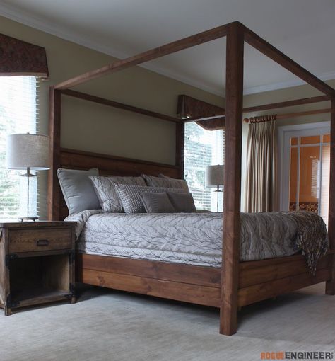 DIY King Size Canopy Bed Plans - Rogue Engineer 2 King Size Canopy Bed, Diy King Bed, Moving Trucks, Wooden Canopy Bed, Bed Frame Plans, Canopy Bed Frame, Cama King Size, Diy Bed Frame, Four Poster Bed