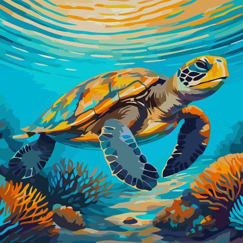 Colorful Turtle Painting, Abstract Turtle Painting, Turtle Painting Ideas, Turtle Mural, Turtle Painting Acrylic, Turtle Illustration, Illustration Kunst, Sea Turtle Art, Turtle Painting