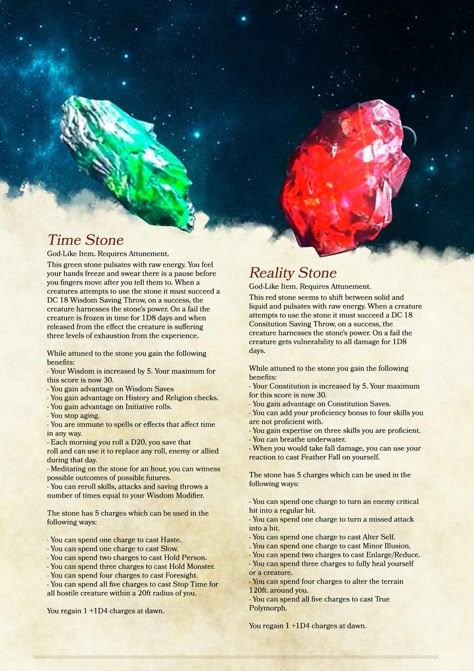 Dnd Statblocks, Marvel Infinity Stones, 5e Items, Marvel Stone, 5e Monsters, Infinity Gems, Dungeons And Dragons Rules, Dnd Magic, Fantasy Items