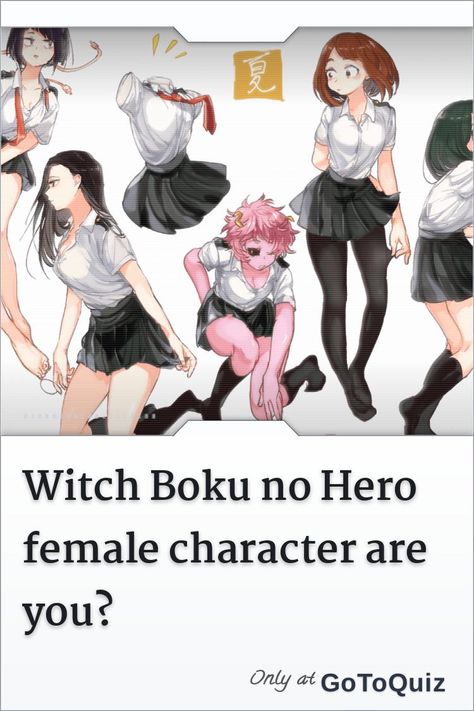 "Witch Boku no Hero female character are you?" My result: Uraraka Ochaco My Hero Academia Bakugou X Todoroki, Sero X Iida Fanart, Free Mha Oc Base, Mha Winged Oc, Shinsou X Yn Fanart, Izuchako Fanart, Mha Oc Generator, Momo Yaoyorozu Manga Colored, What Mha Character Are You Quiz