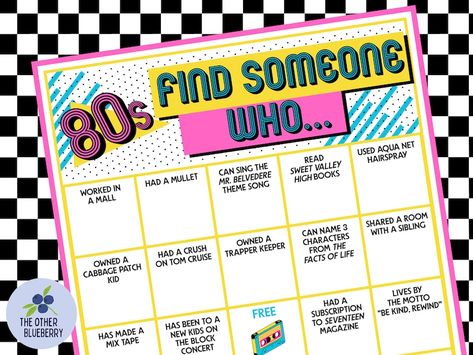 80s Game FIVE find Someone Who... Games 80s Party Game 80s Theme Icebreaker Bingo Human Bingo Getting to Know You Printable - Etsy 1980s Party Games, 80s Games Party, 80s Theme Party Games, 80 Party Ideas 80s Theme, 80s Party Games, Icebreaker Bingo, 80s Games, 80's Theme Party, Human Bingo