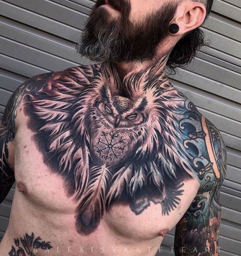 Owl Neck Tattoo, Hand Boy, Owl Tattoo Chest, Realistic Owl Tattoo, Filler Tattoos, Hyper Realistic Tattoo, Throat Tattoo, Man Hand, Tattoo Board