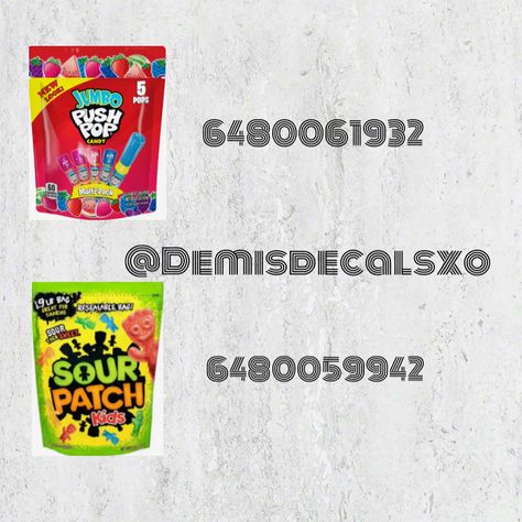 bloxburg decal code push pops sour patch kids Chips Bloxburg Code, Good Decals Bloxburg, Bloxburg House Pantry, Bloxburg Decal Codes Pantry, Candy Codes Bloxburg, Bloxburg Stall Ideas, Bloxburg Decals Snacks, Bloxburg Kitchen Pantry, Pantry In Bloxburg