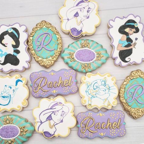 Jasmine Cookies, World Party Theme, Happy Birthday Rachel, Aladdin Birthday Party, Strawberry Cookies, World Party, Whole New World, Princess Jasmine, Birthday Cookies