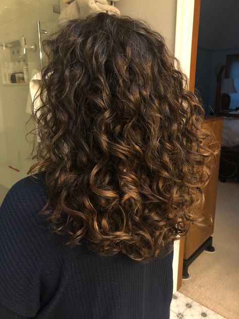 Shorter Curly Hair Styles Natural Curls, Short Curly Hair Long Layers, Copper Brown Balayage Curly Hair, Curly Haircut Ideas Medium, Rounded Curly Haircut, Light Brown Hair With Highlights Curly, Curly Hair Layers Medium, Medium Curly Haircuts With Layers, Round Curly Cut