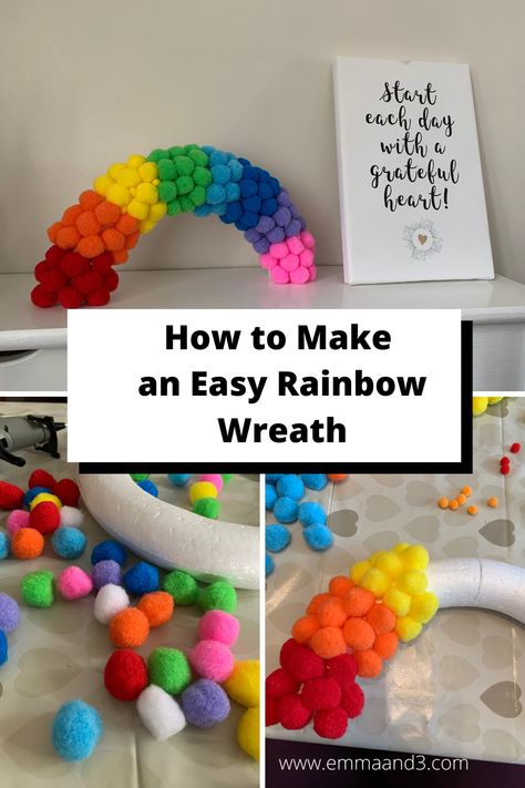 Are you looking for rainbow craft ideas for your front door or windows? This super easy tutorial to make a hanging rainbow wreath for kids uses pom poms and glue and makes minimal mess! Lots of fun for a DIY craft activity for home learning for teens and primary school kids. Pride Activities For Teens, Diy Rainbow Decor, Diy Pride Crafts, April Decorations, Rainbow Wreath Diy, Rainbow Craft Ideas, Diy Rainbow Decorations, Rainbow Diy Crafts, Pride Decorations