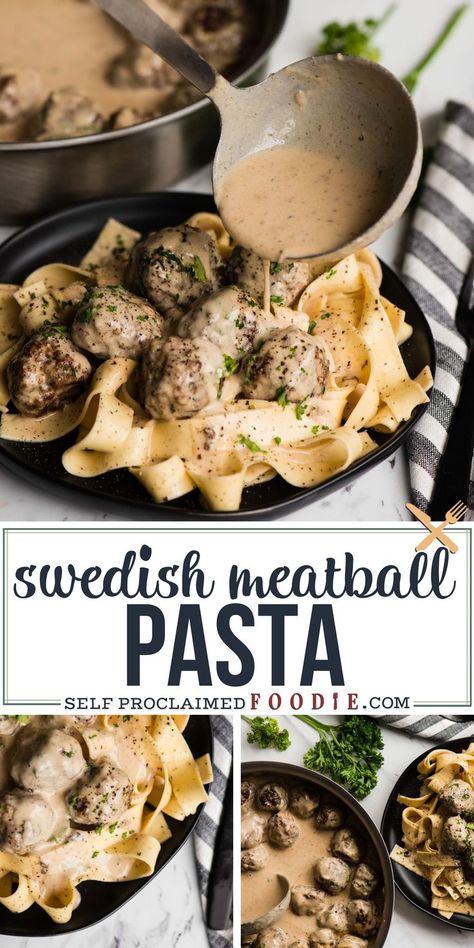 Beef Swedish Meatballs, Swedish Meatball Pasta Recipe, Swedish Meatball Pasta, Meatball Pasta Recipes, Meatball Sauce, Meatball Pasta, Cream Sauce Recipes, Cooked Pasta, Pasta Fatta In Casa