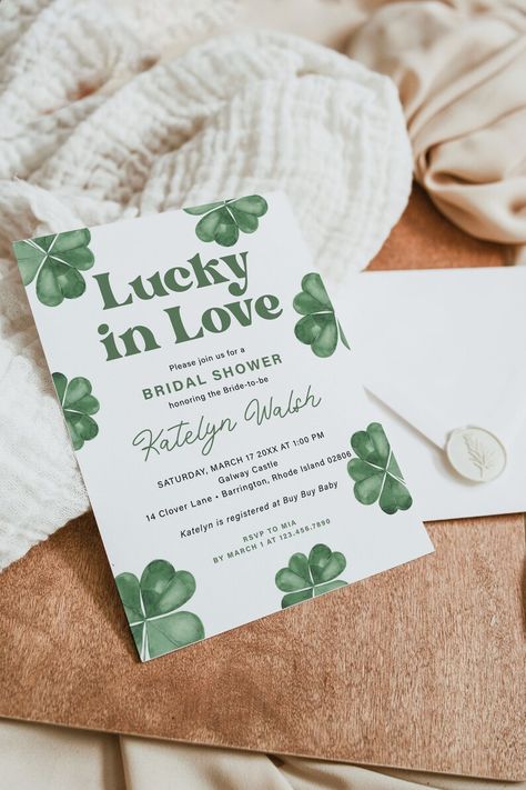 St Patrick’s Wedding, Irish Engagement Party, Saint Patricks Day Wedding, St Patricks Day Invitations, Irish Hen Party Ideas, St Patricks Day Bridal Shower Ideas, Irish Themed Bridal Shower Ideas, St Patrick's Day Wedding, Irish Bridal Shower Ideas