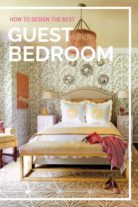 How to Design the Best Guest Bedroom. Read more at cottagesandbungalowsmag.com. #cottagesandbungalows #guestbedroom #guestroom #interiordesign #yellow #bedroom Yellow Guest Bedroom, Cottage Bedrooms, Cottages And Bungalows, Cottage Style Decor, Classic Aesthetic, North Carolina Homes, Cottage Bedroom, Yellow Bedroom, How To Design