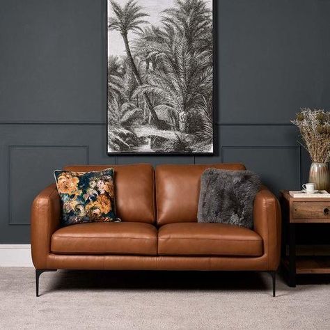 Living Room In Grey Tones, 2 Seater Leather Sofa, Tan Sofa Living Room Ideas Decor, Sofa Tv Room, Tan Leather Sofa Living Room, Grey Leather Sofa Living Room, Tan Sofa Living Room, Leather Sofa Decor, Brown Leather Sofa Living Room