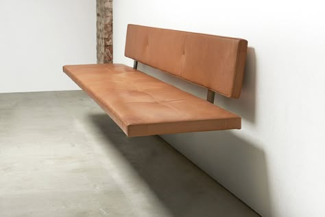 LAX bench wall-hung by more. Upholstered bench with an elastic belting and leather or fabric cover. Presented with a cover made of aniline leather. Design: Gil Coste #benches, #bench, #bänke, #sitzbänke, #esszimmermöbel, #bänkeeszimmer, #diningroomfurniture, #lederbank, #leatherbench, #esszimmermöbel Floating Banquette Seating, Wood Banquette, Office Seating Area, Wooden Seating, Bench Seat Dining, Corner Bench Seating, Adelboden, Banquette Seating In Kitchen, Wall Bench