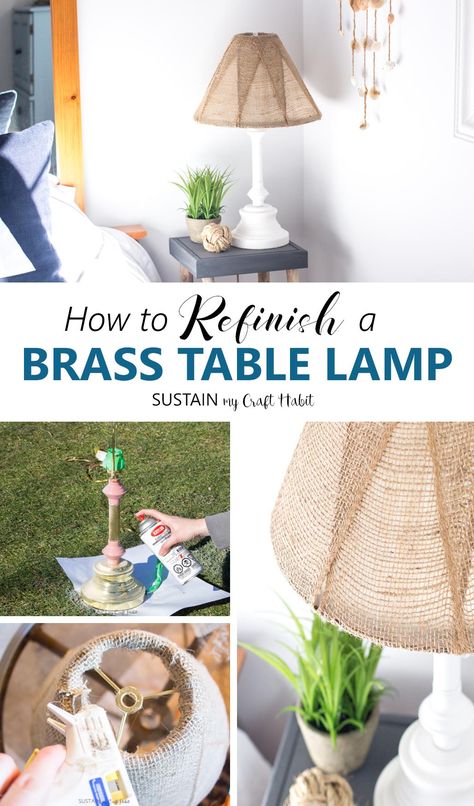 Am going to be on the lookout for brass lamps at the thrift store after seeing this makeover! Simple DIY upcycling idea with step-by-step tutorial. Brass Lamp Makeover, Diy Lampshade Makeover, Diy Lamp Makeover, Burlap Lampshade, Brass Lamps, Budget Plan, Lampshade Makeover, Lamp Makeover, Candles Diy