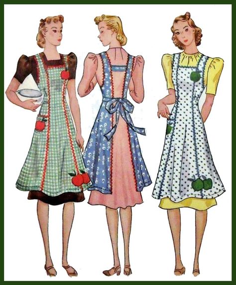 1930's Aprons Pattern Illustration Vintage Apron Pattern, Fashionable Hostess, Apron Patterns, Patron Vintage, Retro Apron, Cute Aprons, Sewing Aprons, Aprons Patterns, Aprons Vintage