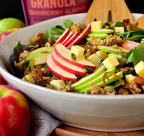 Apple Orchard Salad with Maple-Dijon Vinaigrette - Iowa Girl Eats Gluten Free Thanksgiving Recipes, Clean Eating Guide, Dijon Vinaigrette, Baked Granola, Gluten Free Thanksgiving, Almond Granola, Cranberry Almond, Shredded Brussel Sprouts, Iowa Girl Eats