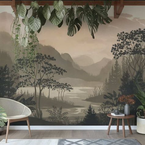 9 Inspiring Home Wall Mural Ideas for Your Space - ostrali.com Nature Wall Mural Painting, Farmhouse Wall Murals Painted, Mural Mountains, Wall Mural Ideas, Forest Backdrops, Large Mural, Mural Ideas, Wall Murals Painted, Hiking Spots