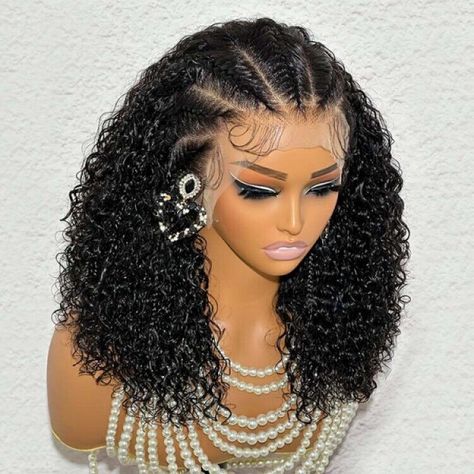 I just added a new item to eBay, Human Hair Wigs Pre-Braided Full HD Lace Front Curly Bob Women Wig UK! #eBay #eBaySeller Curly Lace Front Wigs Hairstyles With Braids, 2 Braids Lace Front Wigs, Short Curly Wig Styles, Braided Hairstyles For Birthday, Braided Wigs Styles, Braids With Curly Hair In The Back, Braided Front Curly Back, Short Curly Wig Hairstyles, Braids In Front Curly Hair In Back