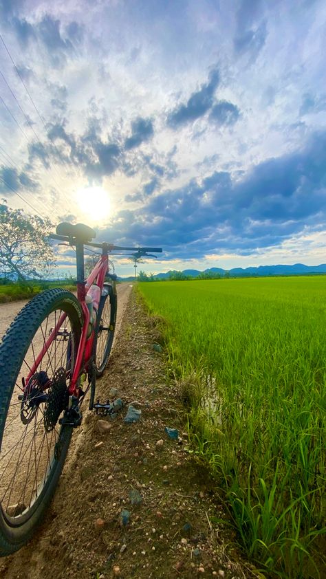 Morning Cycling Snap, Biking Photography, Country Morning, Moto Wallpapers, Mountain Biking Photography, Bike Aesthetic, Bike Photography, Morning Sunrise, Mountain Bike Trails